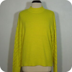 TRIBEKKO 44 Womens L LARGE Yellow Knit Sweater Cable Knit Long Sleeves